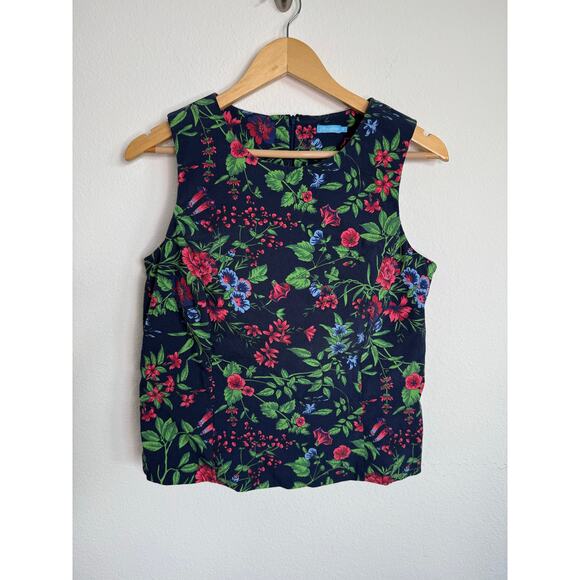 J McLaughlin women’s Amelia Tank top Navy Floral Size 8 Fitted structured - Picture 1 of 10